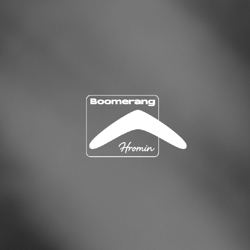 Boomerang Homin animated logo on dark grey background